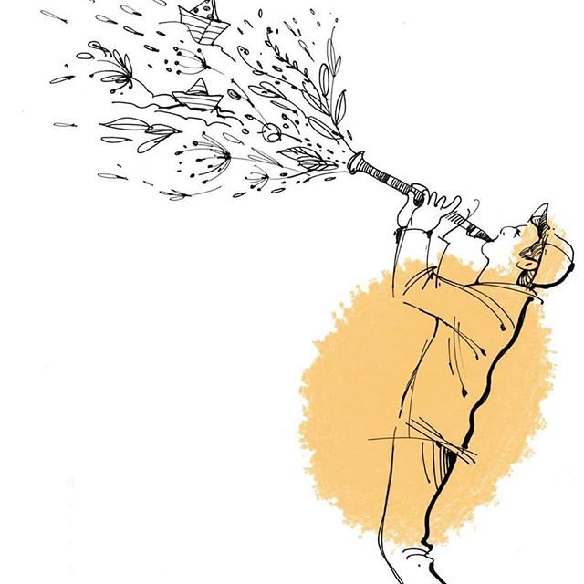 Drawing of Gal playing clarinet, by Regina Shafir